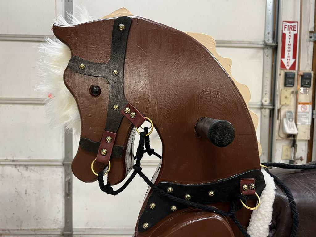 Close up of the wooden horse's head